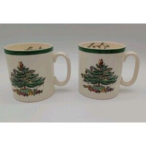Vintage Spode Christmas Tree mugs - Lot of 2- England S3324-B